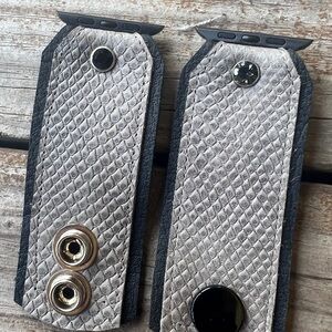 Gray Snakeskin on black leather Apple Watch band